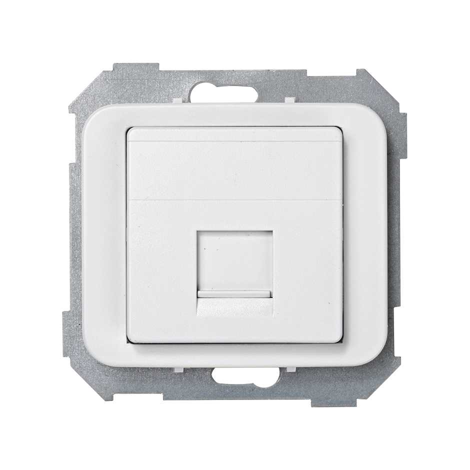 Placa de voz e dados plana com proteção de pó para 1 conetor RJ45 AMP® branco Simon 75