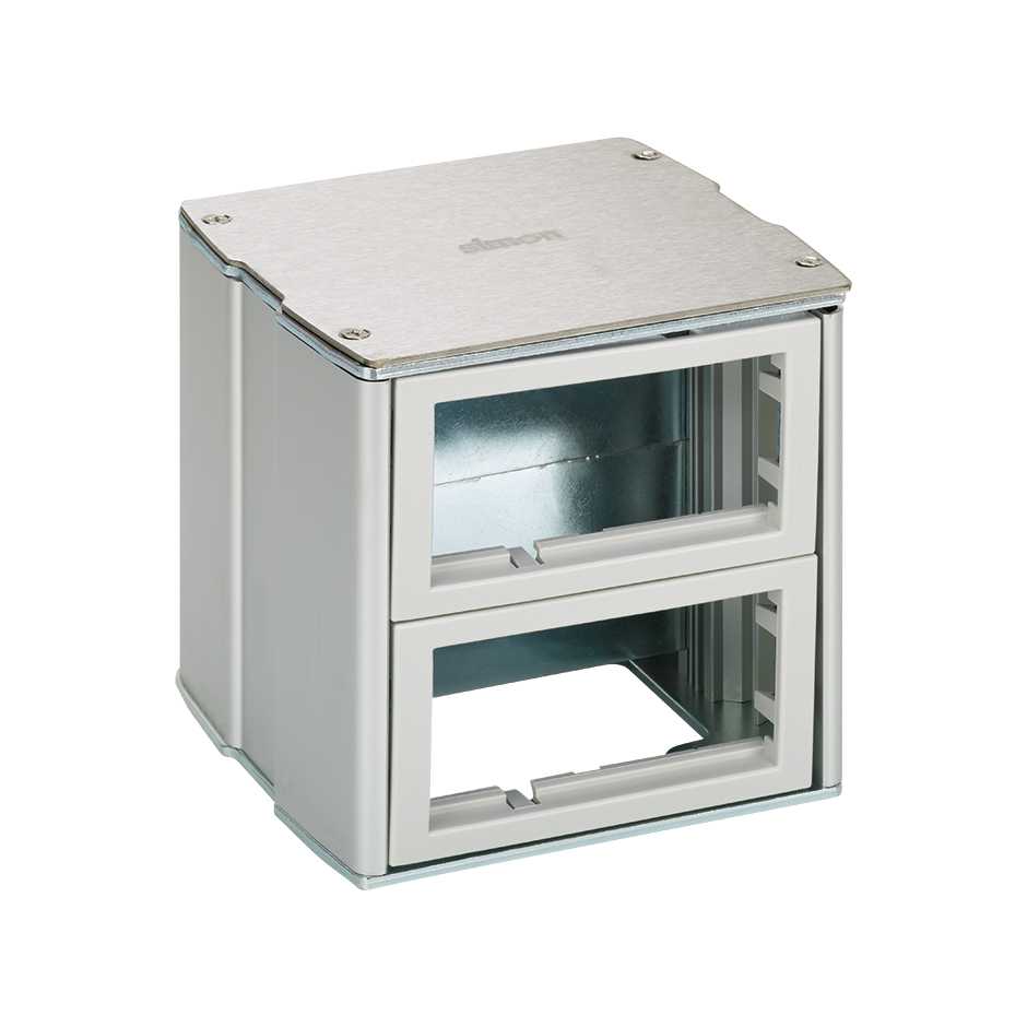 Vandal-proof aluminum mini tower with 2 levels for 8 modules K45 (4 on each side) Simon K45