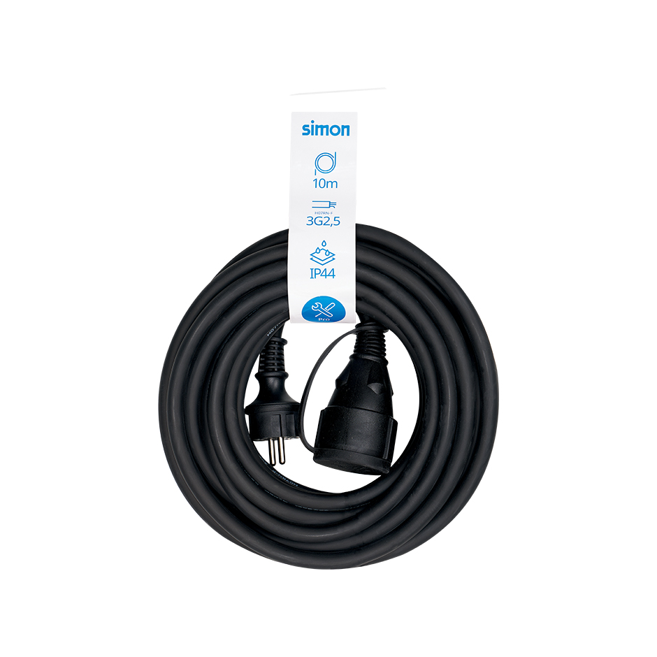 PROLONGADOR PROFESIONAL 10M IP44 H07RN-F 3G2.5MM² 1 TOMA CON TAPA 16A 250V~ NEGRO SIMON