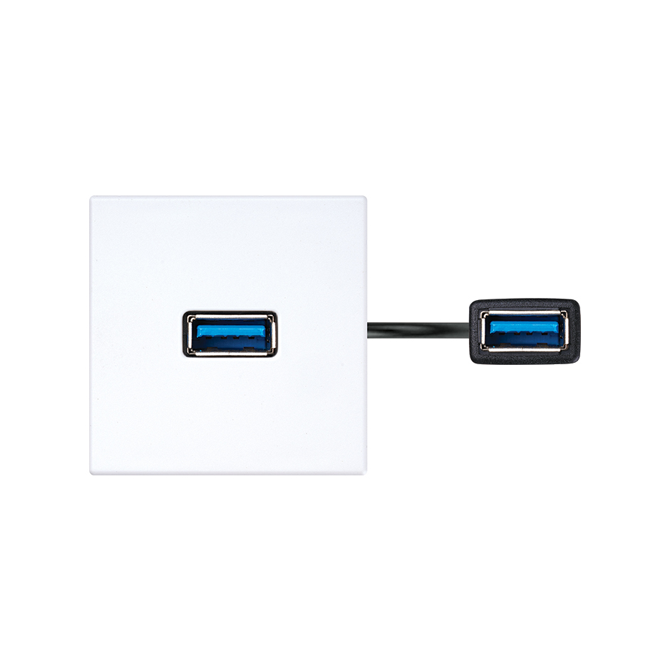 USB 3.0 type A female-to-female patch cord with trim plate white Simon K45  