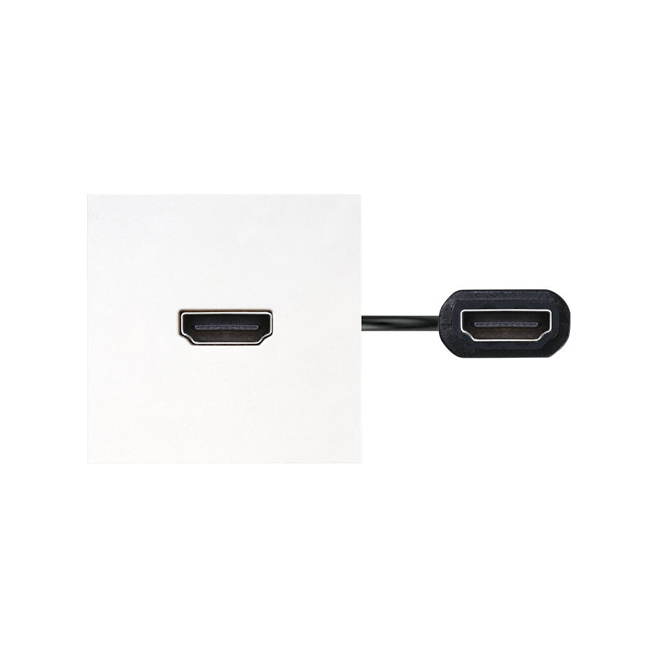 HDMI 2.0 female-to-female patch cord with trim plate white Simon 400