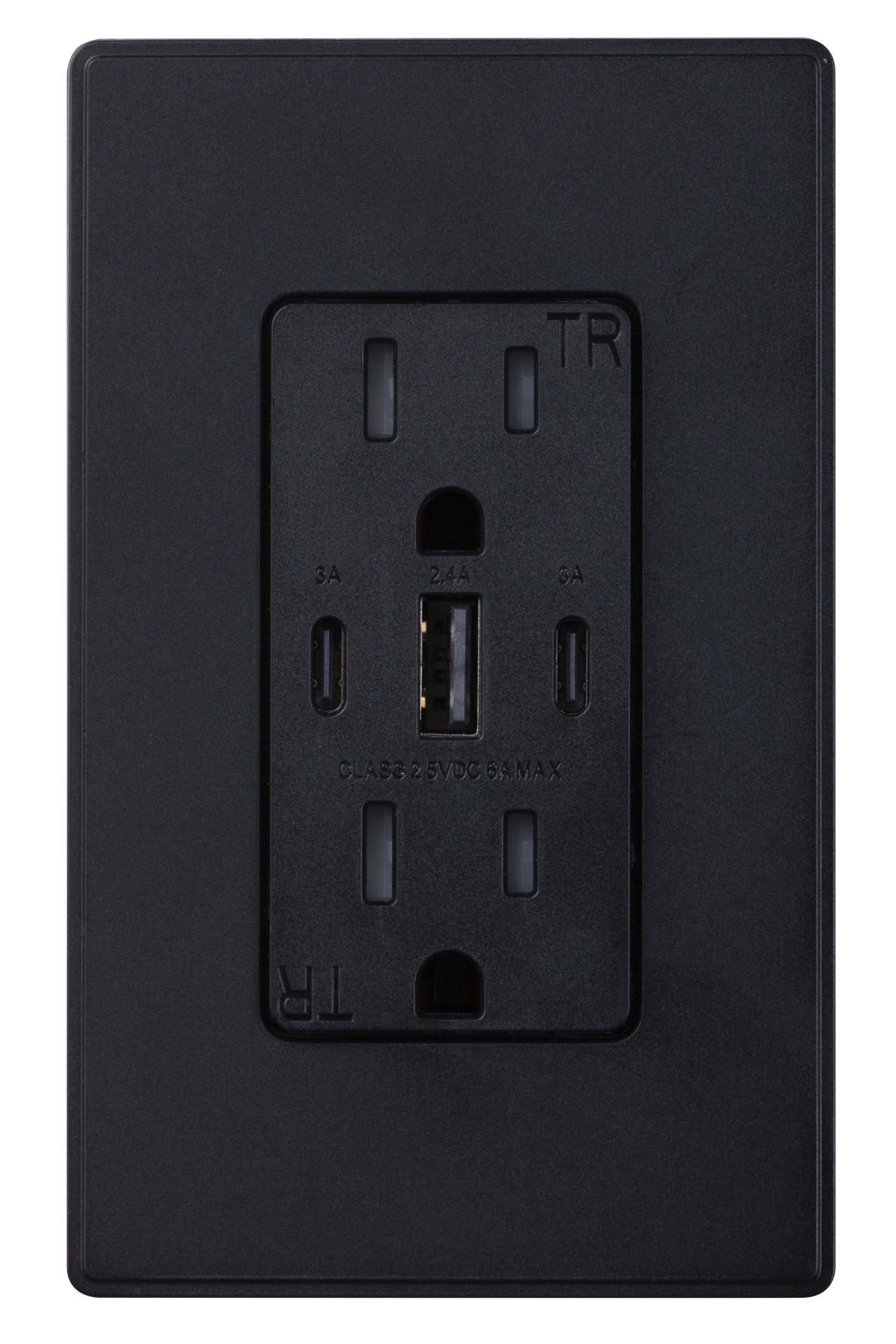 Placa Nema con toma de corriente dúplex C/USB  C+A+C  10A 127V~ grafito mate Simon 25