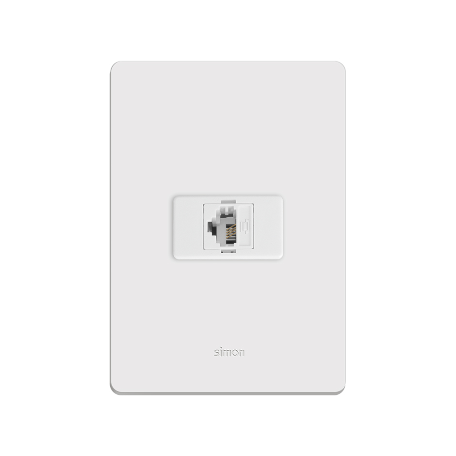 Conjunto de 1 conector RJ11 4 fios 1 placa de 1 posto 4x2 com suporte branco Simon 20