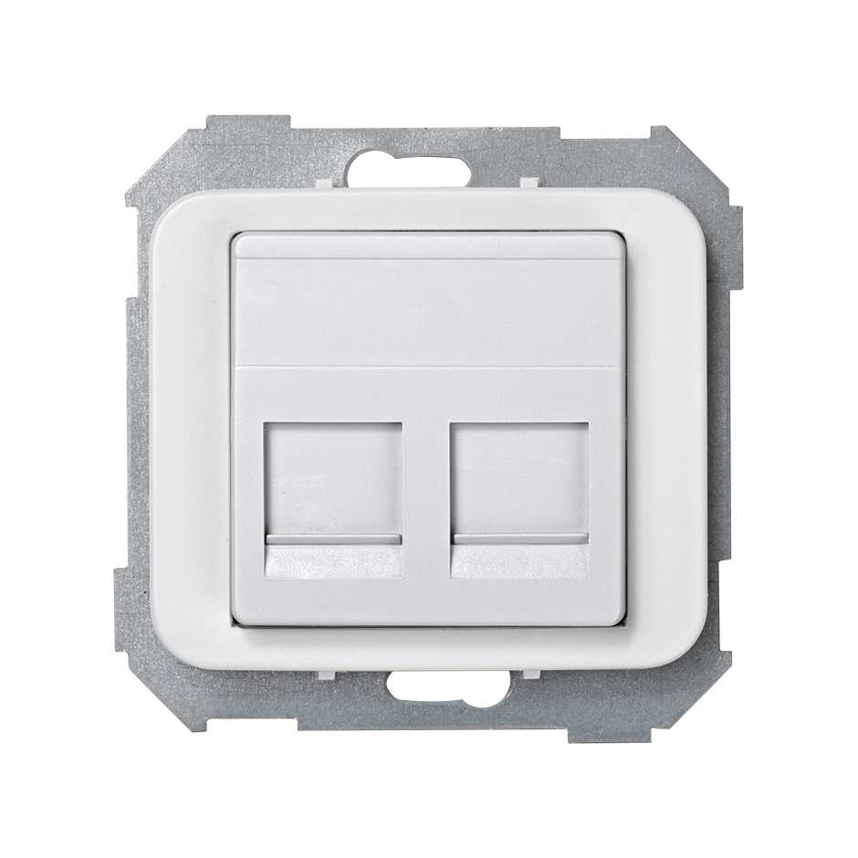 Plaque de voix et de données plate avec couvercle pour 2 connecteurs RJ45 AMP® blanc Simon 75