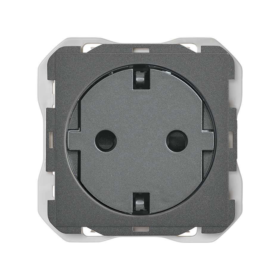 Base de enchufe schuko clean modular 16A 250 V~ con sistema de embornamiento a tornillo titanio Simon 270