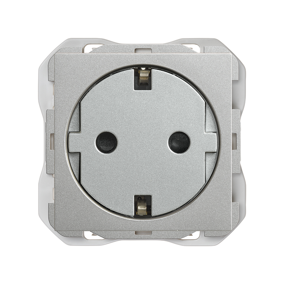 Base de enchufe schuko clean modular 16A 250 V~ con sistema de embornamiento a tornillo aluminio Simon 270