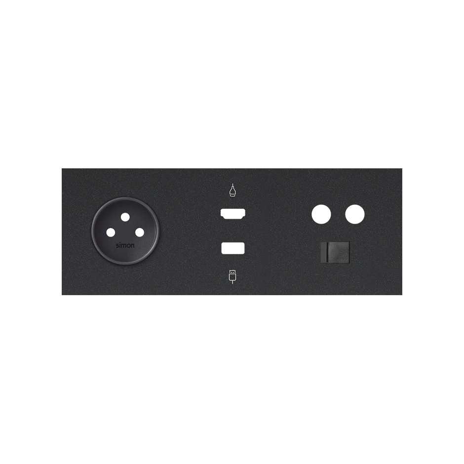 Front face kit for 3 elements with 1 2P socket and 2 HDMI + USB connectors matt black Simon 100