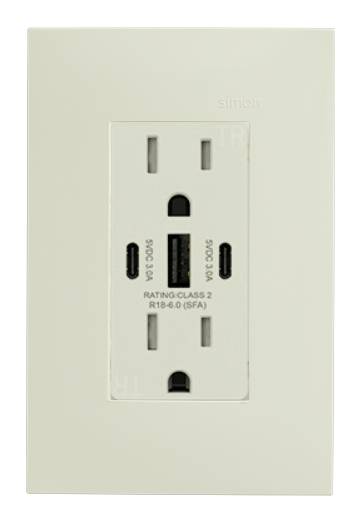 Placa Nema con toma de corriente dúplex C/USB  C+A+C  10A 127V~ marfil Simon 25