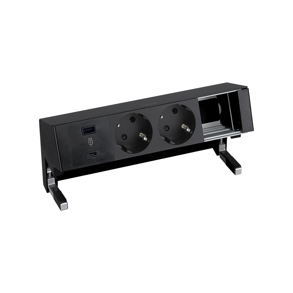 Customisable kit with USB A+C 18W QuickCharge, 2 Schuko socket and 1 empty element connectors black S400 Top