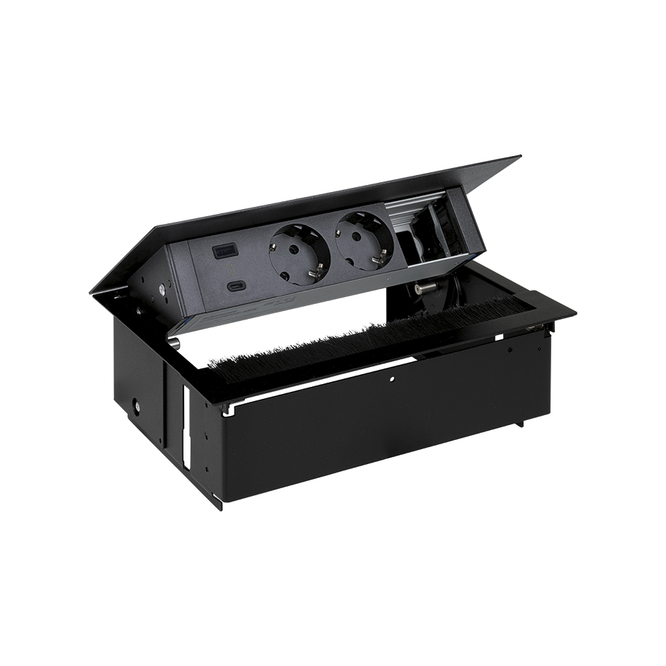 Kit personnalisable avec couvercle et brosse, chargeur USB A+C 18W QuickCharge, 2 schukos et 1 élément vide noir S400 Indesk