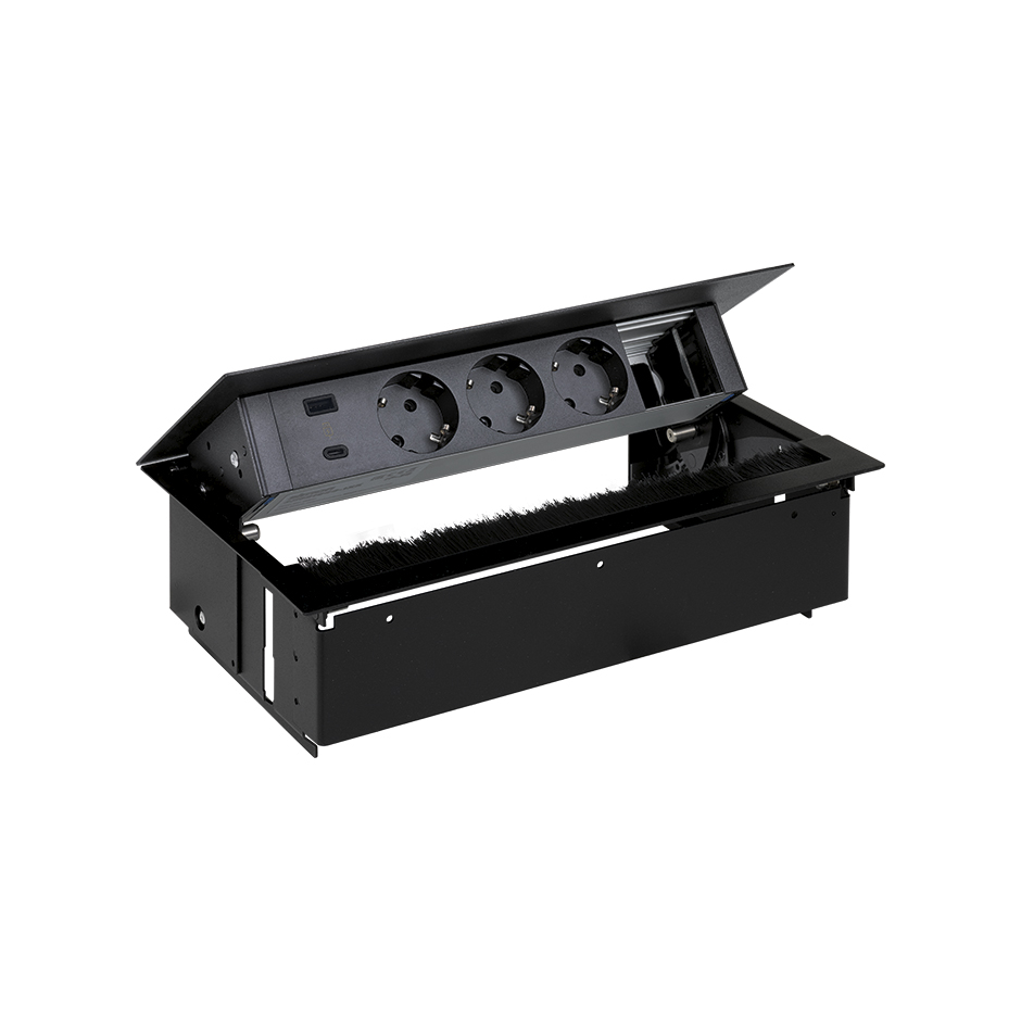 Customisable kit with USB A+C 18W QuickCharge, 3 Schuko socket and 1 empty element connectors black S400 Indesk