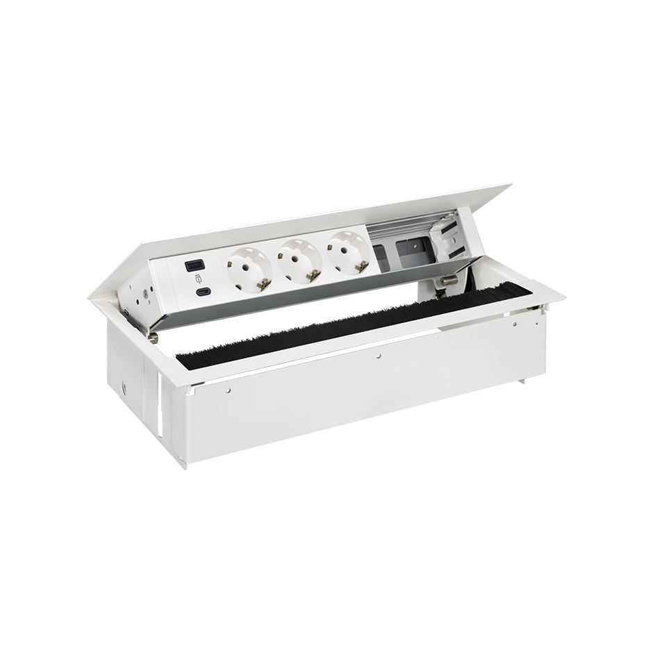 Customisable kit with USB A+C 18W QuickCharge, 3 Schuko socket and 2 empty elements connectors white S400 Indesk