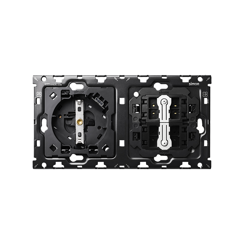 Back kit for 2 elements with 1 schuko socket with USB C 10,5W + 2 two-way switches Simon 100
