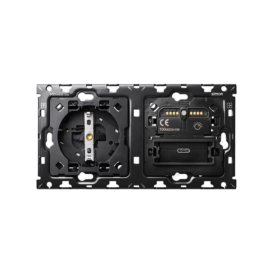 Back kit for 2 elements with 1 schuko socket + dimmer 3 wires + USB C charger 20W Power Delivery Simon 100