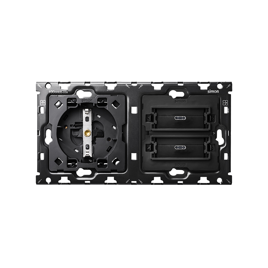 Back kit for 2 elements with 1 schuko socket + double USB C charger 20W Power Delivery Simon 100