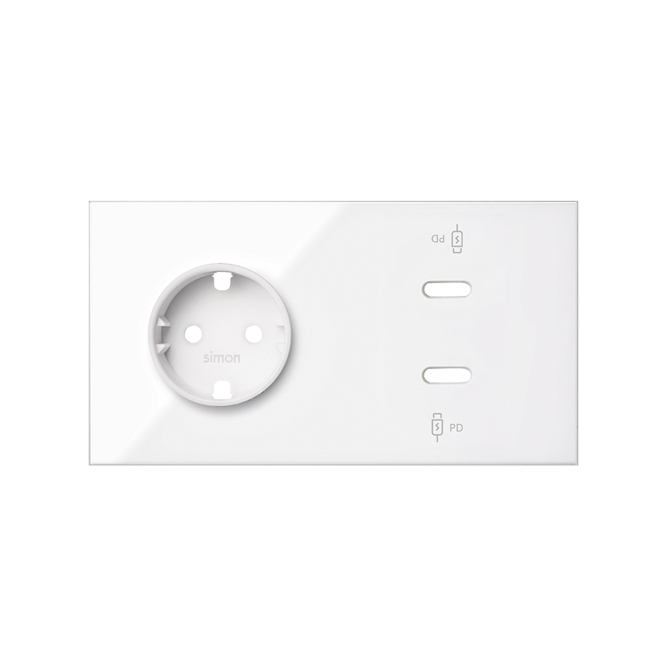 Кит на 2 поста, фронт: накладка на 1 розетку Schuko + 2 з/у USB C цвета белый глянец Simon 100