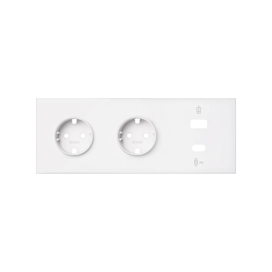 3-element front kit with 2 schuko sockets and USB C+A charger matt white Simon 100