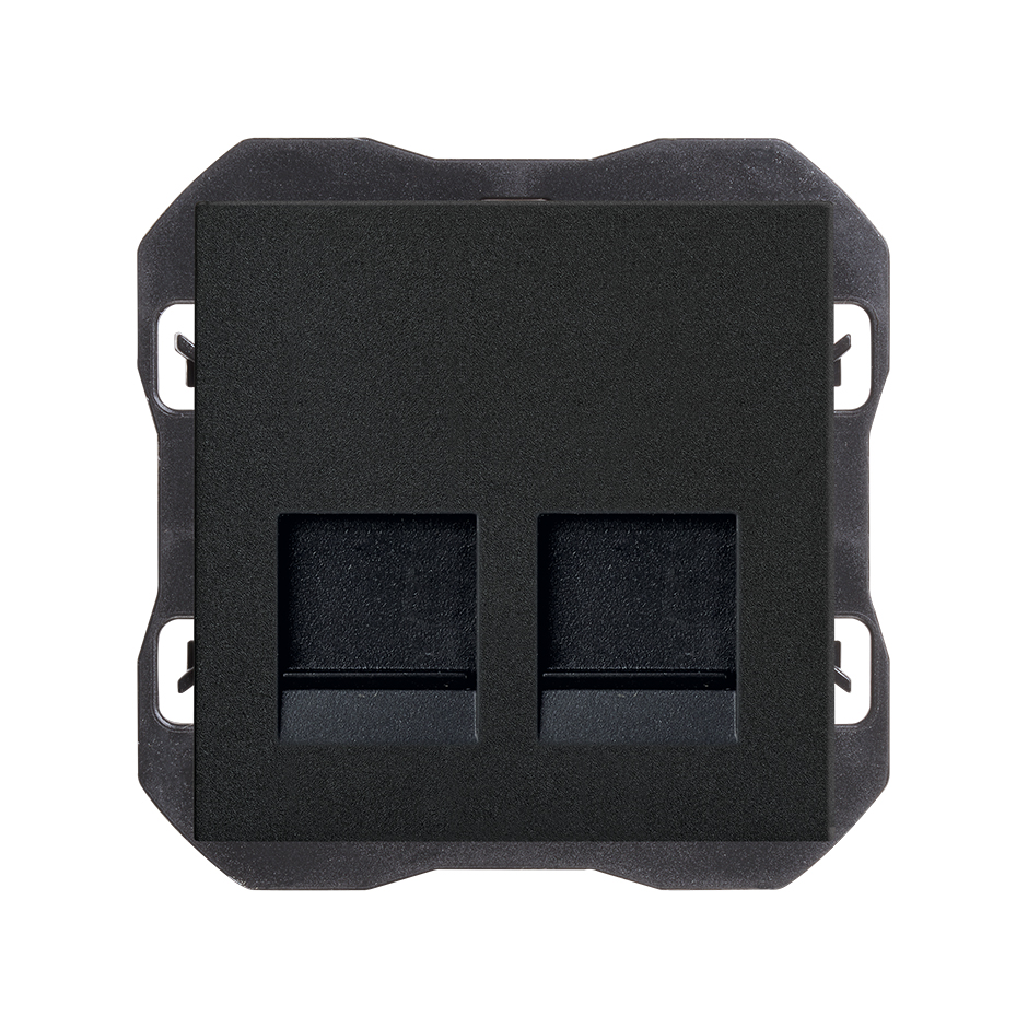 Flat voice and data cover with dust cover for 2 RJ45 connectors matt black Simon 270