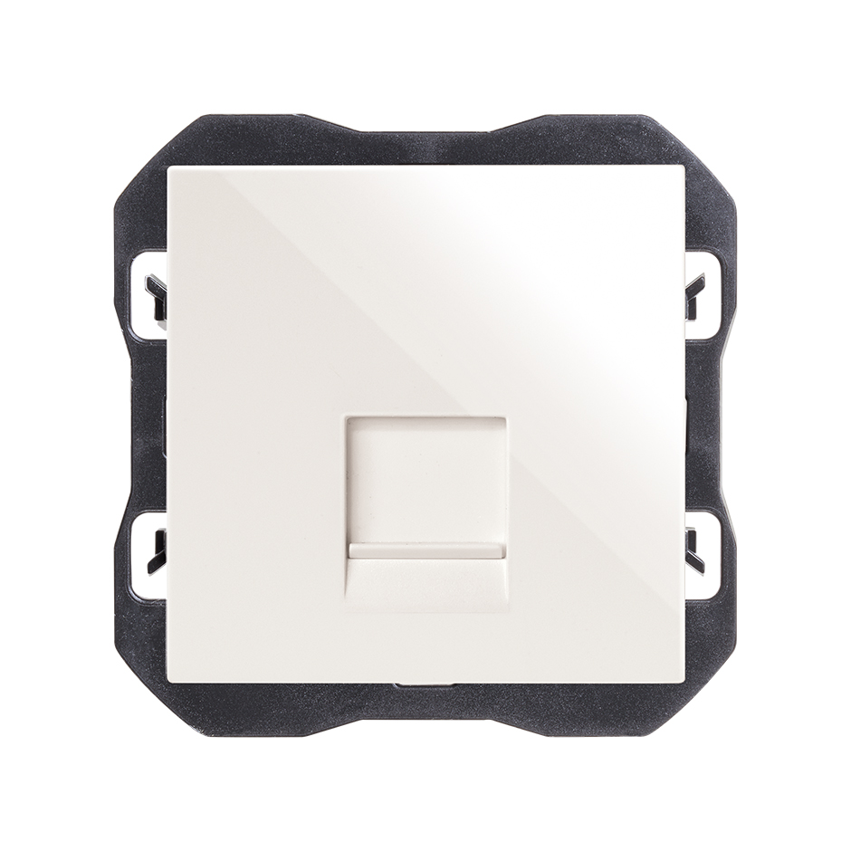 Flat voice and data cover with dust cover for 1 RJ45 connector white Simon 270