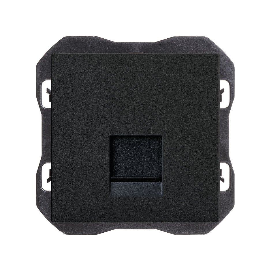 Flat voice and data cover with dust cover for 1 RJ45 connector matt black Simon 270