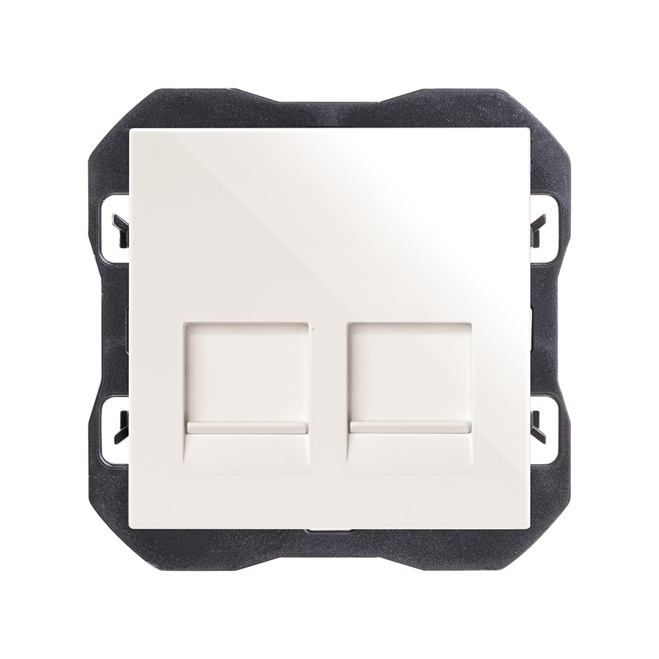Flat voice and data cover with dust cover for 2 RJ45 connectors white Simon 270