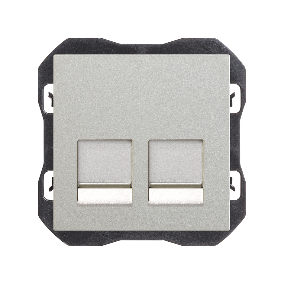 Flat voice and data cover with dust cover for 2 RJ45 connectors aluminium Simon 270