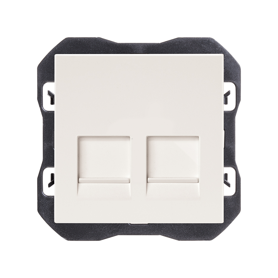 Flat voice and data cover with dust cover for 2 RJ45 connectors matt white Simon 270