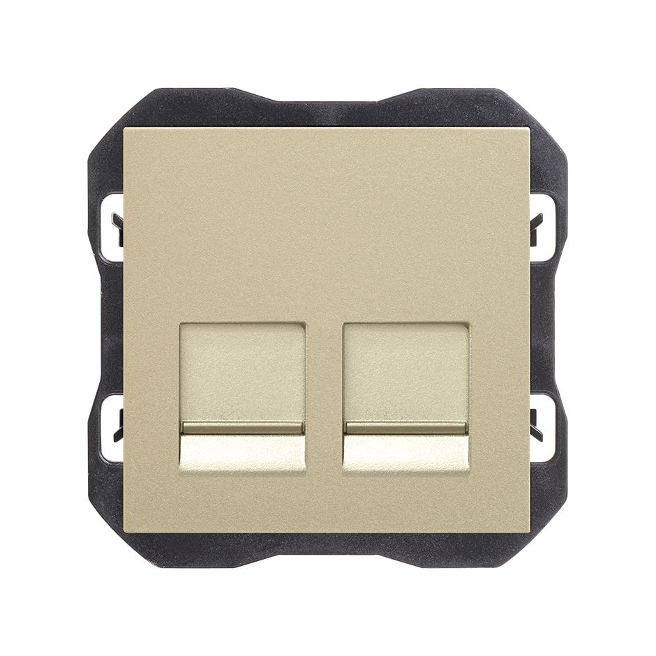Flat voice and data cover with dust shutter for 2 RJ45 connectors cava Simon 270