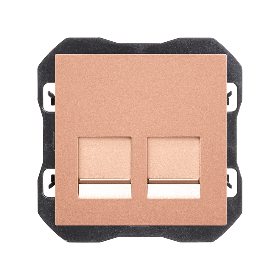 Flat voice and data cover with dust shutter for 2 RJ45 connectors copper Simon 270