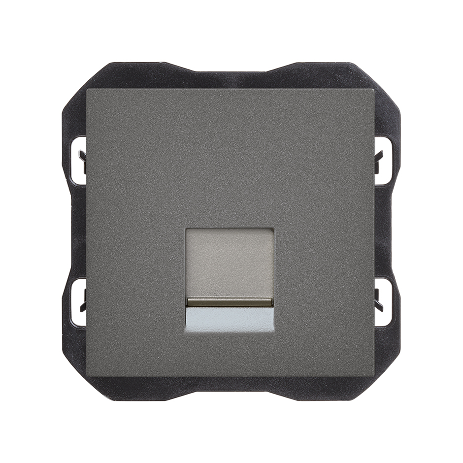 Tapa de voz y datos plana con guardapolvo para 1 conector RJ45 titanio Simon 270