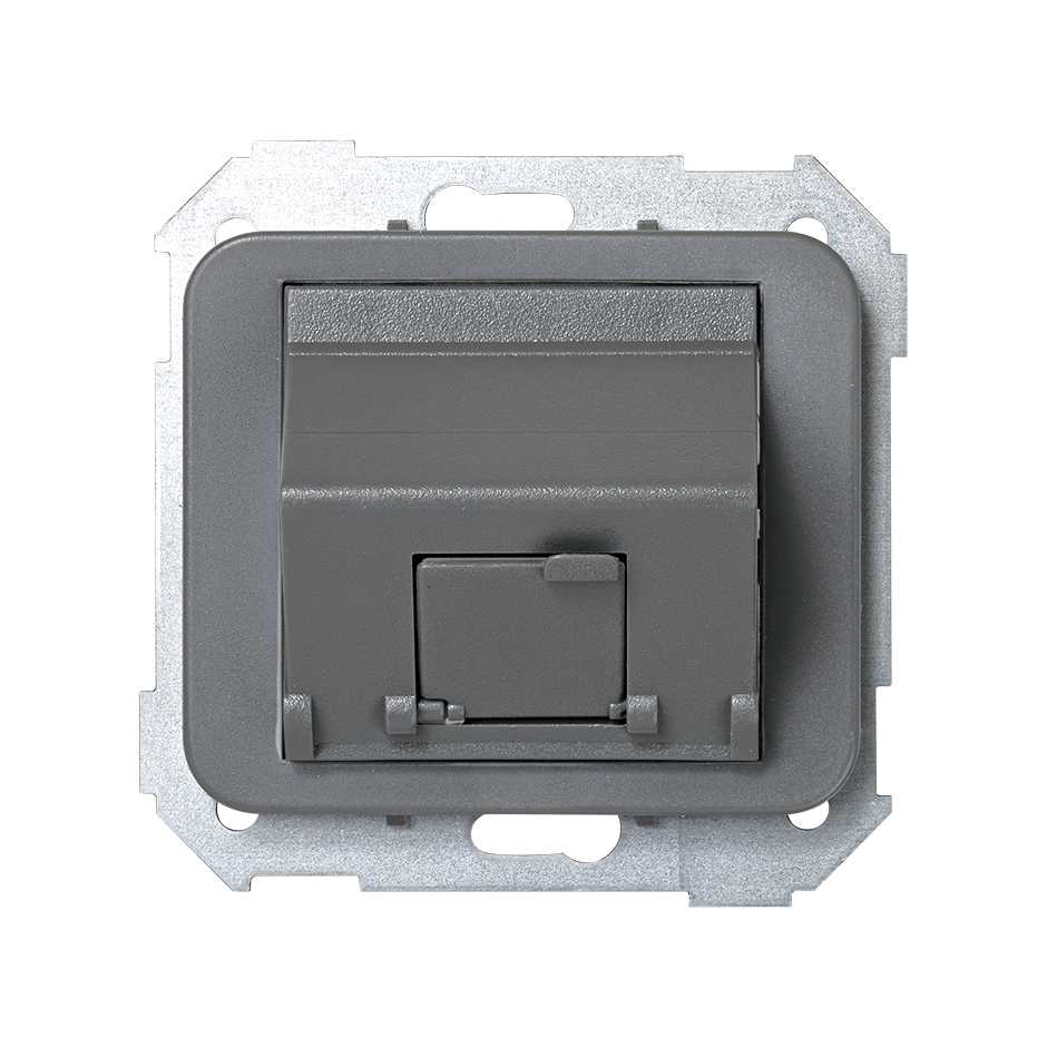 Angled voice and data plate with dust cover for 1 RJ45 connector grey Simon 75