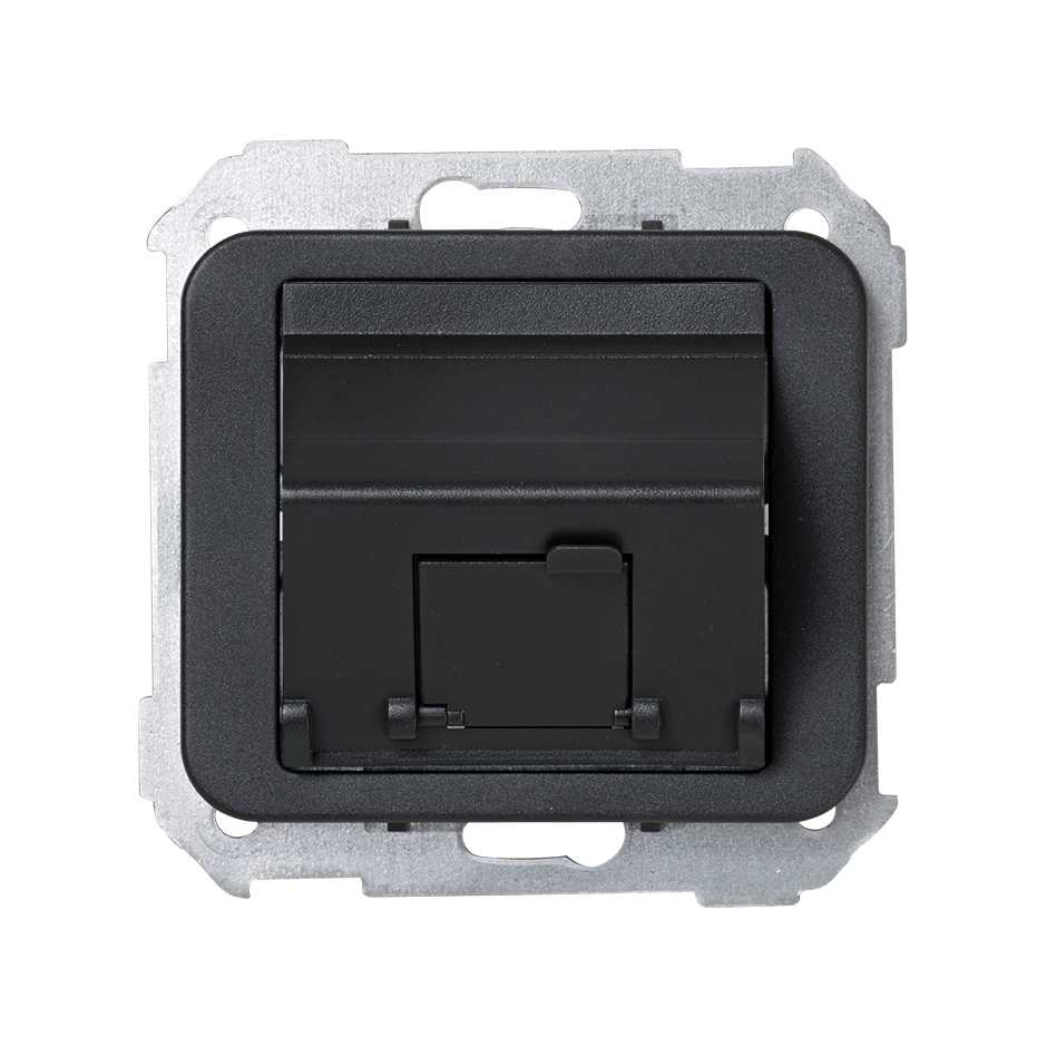 Placa de voz e dados inclinada com proteção de pó para 1 conetor RJ45 grafite Simon 75