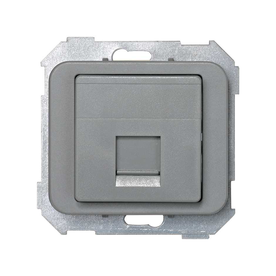 Placa de voz e dados plana com proteção de pó para 1 conetor RJ45 AMP® cinza Simon 75