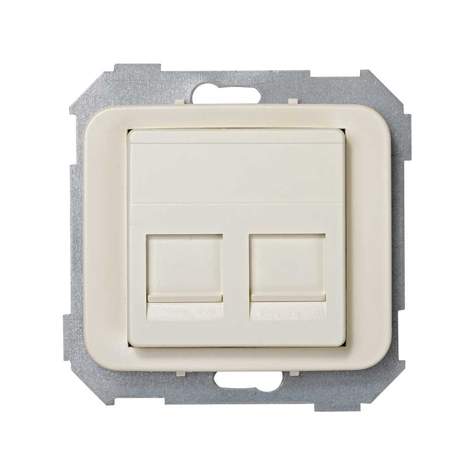 Placa de voz e dados plana com proteção de pó para 2 conetores RJ45 Systimax® marfim Simon 75