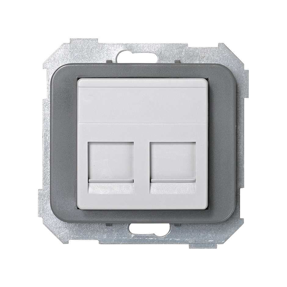 Flat voice and data plate with dust cover for 2 Systimax® RJ45 connectors grey Simon 75