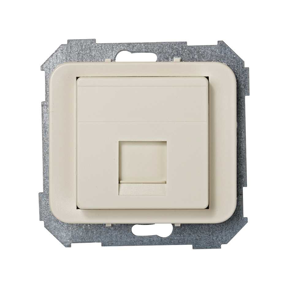 Flat voice and data plate with dust cover for 1 Systimax® RJ45 connector ivory Simon 75