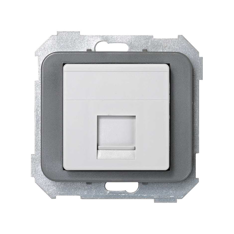 Placa de voz e dados plana com proteção de pó para 1 conetor RJ45 Systimax® cinza Simon 75