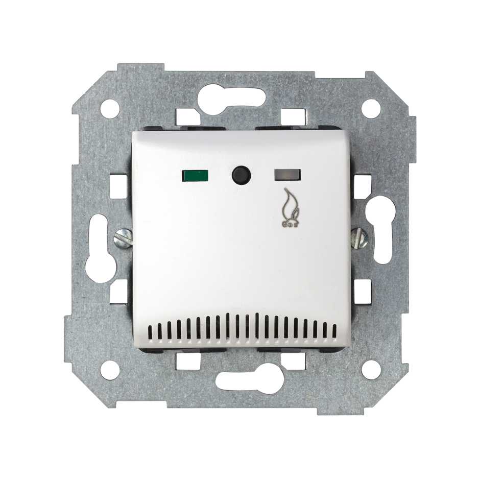 Toxic/explosive gas detector for flush mounting with LED service status indicator white