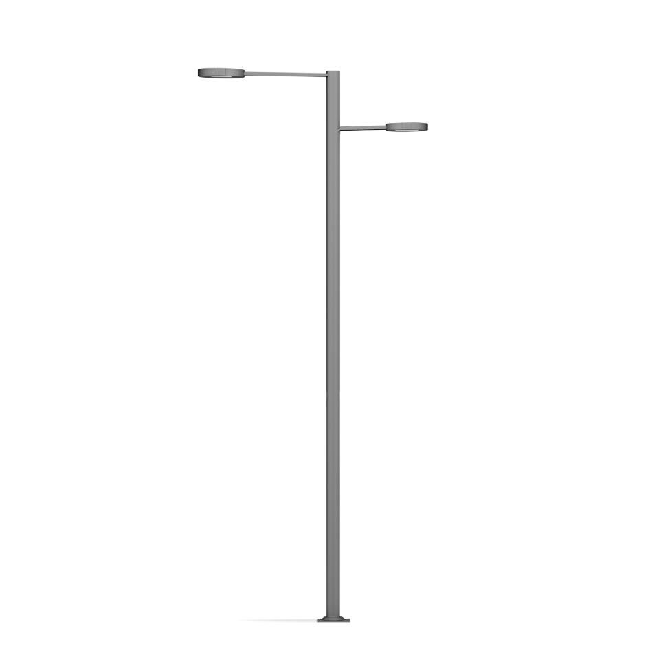 Point lumineux décoratif cylindrique modèle 210, mesurant 7 m de haut et doté d’une fixation pour luminaires latéraux Simon Kelp Merak
