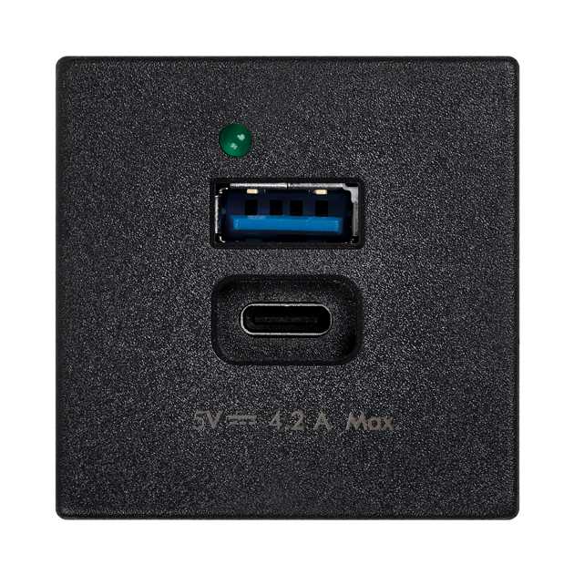 Cargador USB (4,2 A) de 1 elemento K45 tipo “A+C” en grafito Simon K45