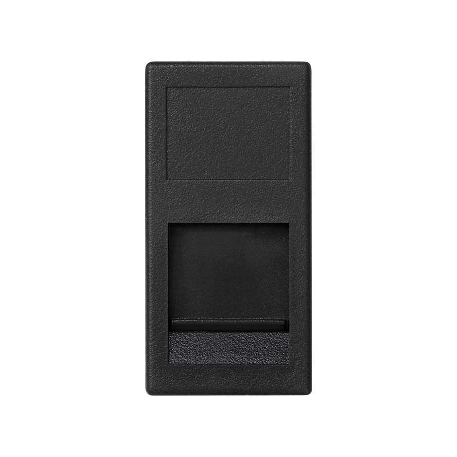 Voice and data flat plate with dust cover for 1 element for 1 Nexans® RJ45 connector black Simon K45