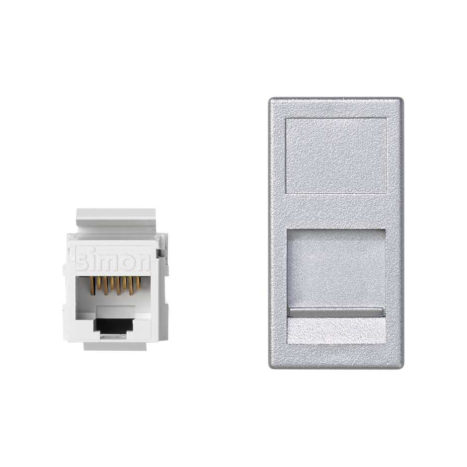 Voice and data flat plate with dust cover for 1 element and 1 RJ45 connector category 5e UTP aluminium Simon K45