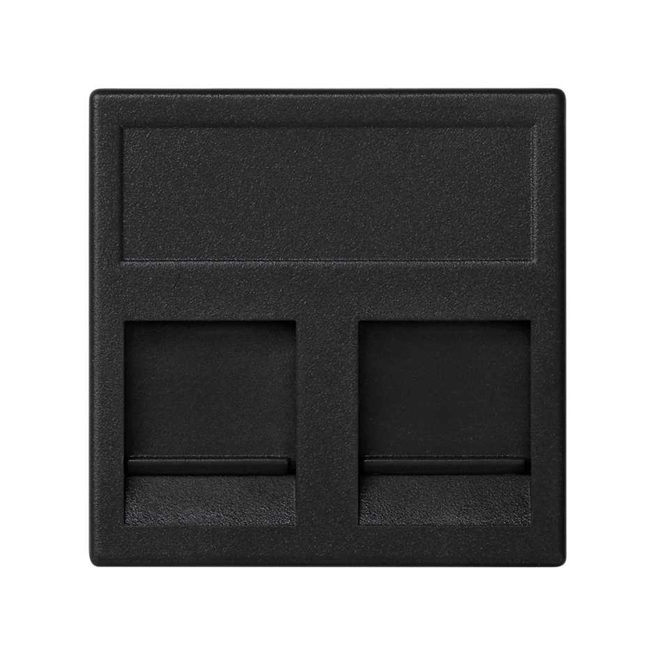 Placa de voz e dados plana com proteção de pó de 1 elemento para 2 conetores RJ45 de Infra+® preto Simon K45