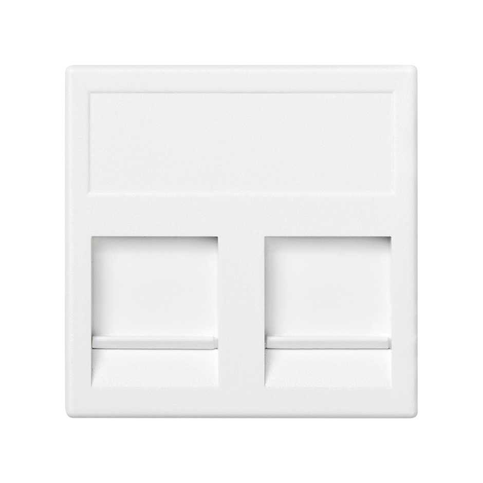 Voice and data flat plate with dust cover for 1 element for 2 Nexans® RJ45 connectors white Simon K45