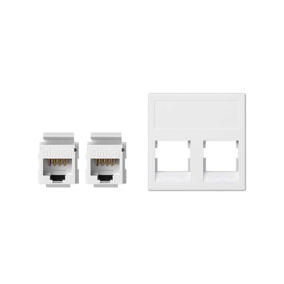 Voice and data flat plate without dust cover for 1 element with 2 RJ45 connectors category 5e UTP white Simon K45