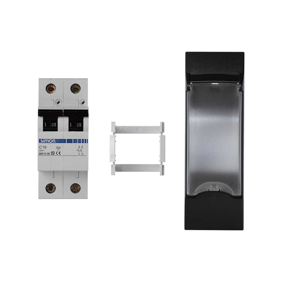 Disjoncteur magnétothermique bipolaire 16 A pour 3 éléments avec plaque noir Simon K45