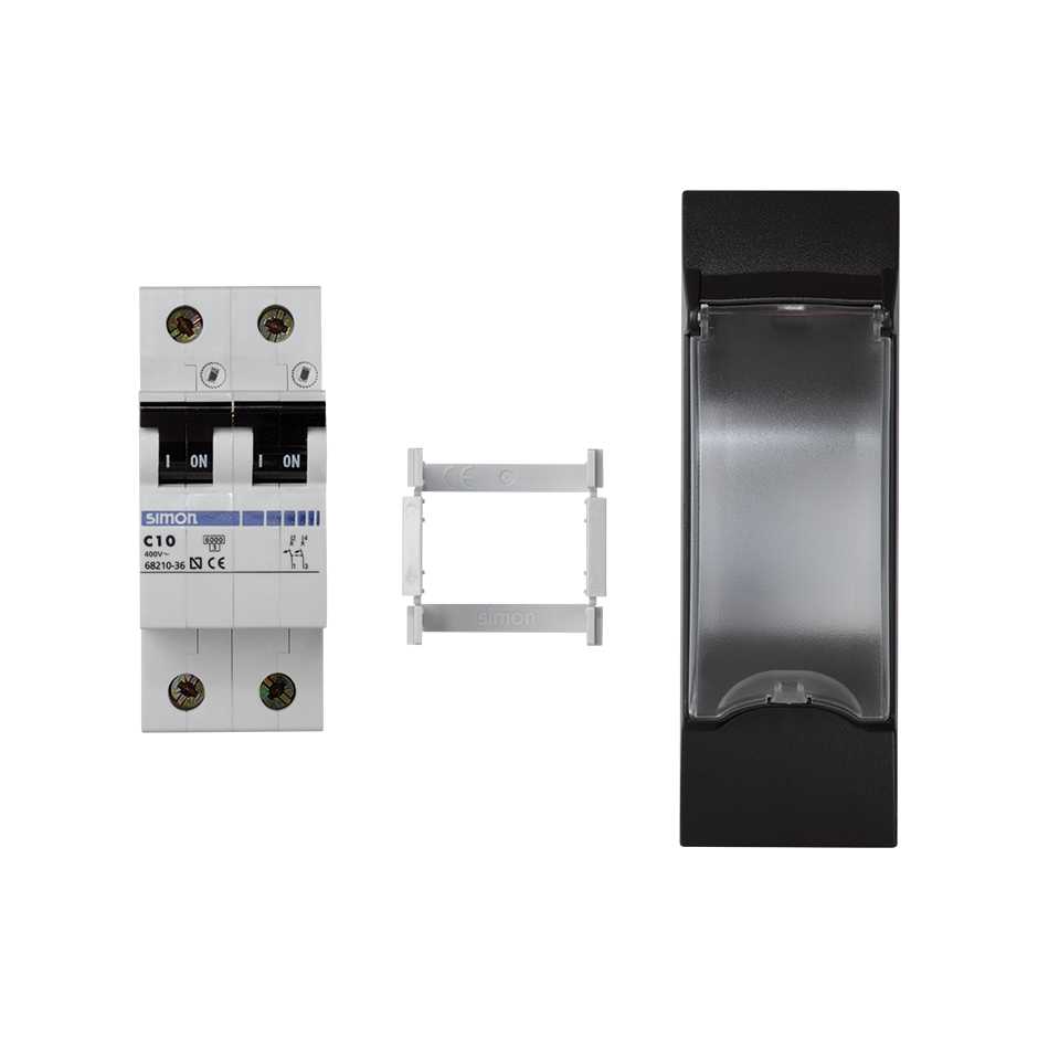 Disjoncteur magnétothermique bipolaire 10A pour 3 éléments avec plaque noir Simon K45
