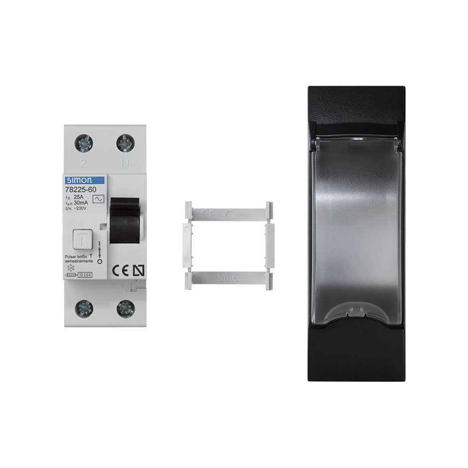 Diferencial de 25A y 30 mA de 3 elementos  con placa embellecedora negro Simon K45