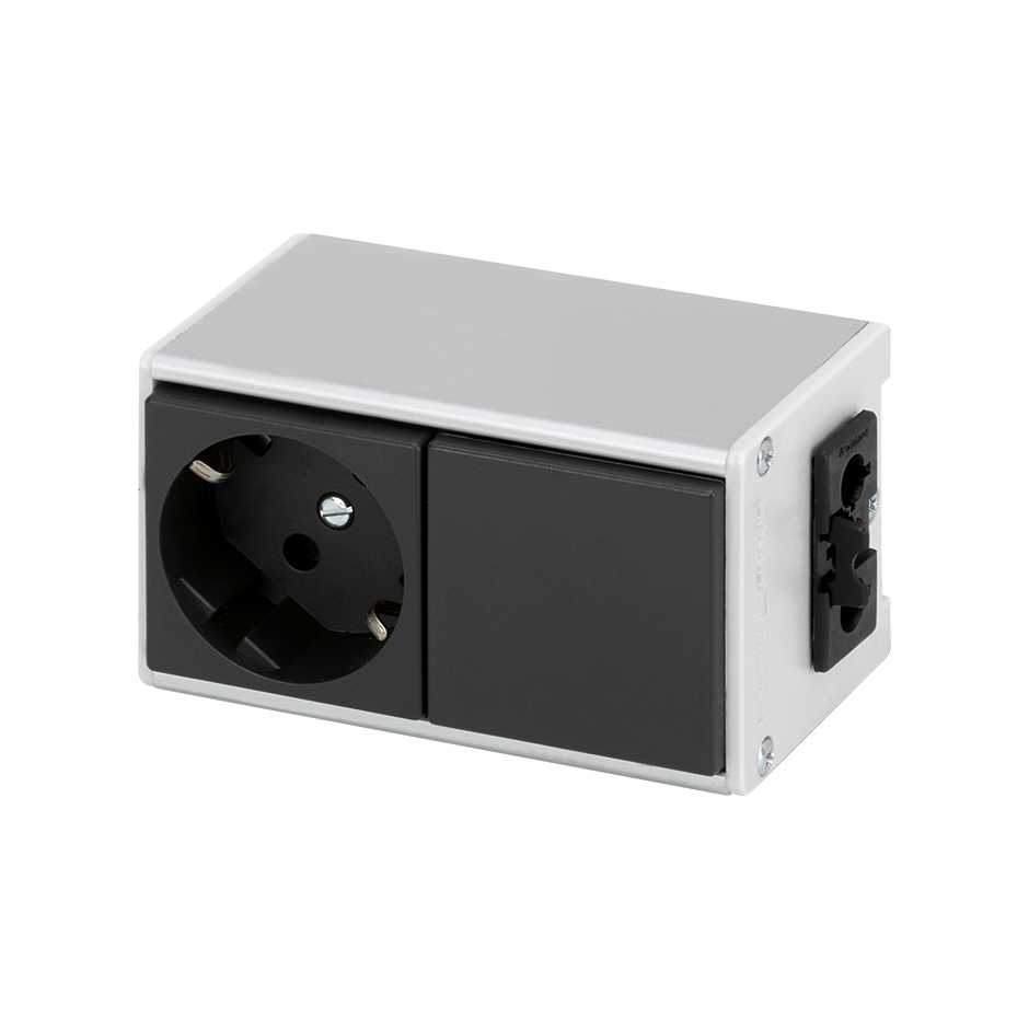 Configured aluminum profile Ofiblock Line and electrical connection through 3pole connector graphite Simon K45