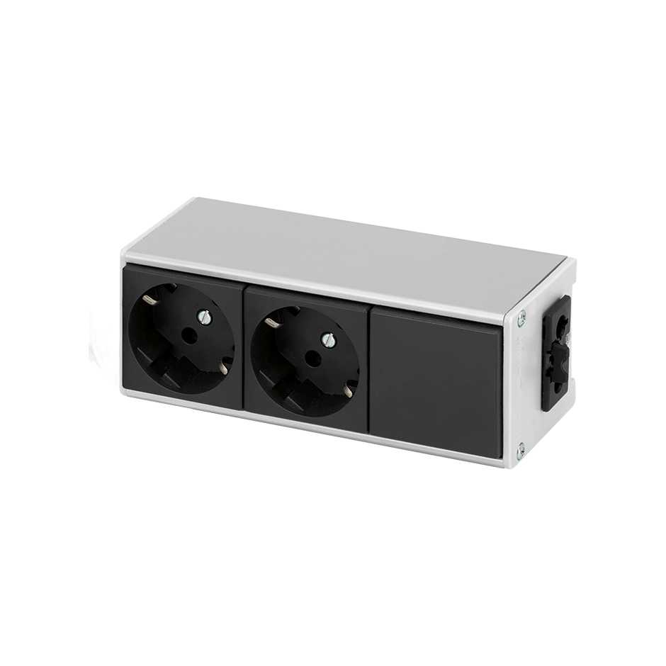 Profil en aluminium Ofiblock Line configuré schuko et connexion électrique via connecteur 3 pôles graphite Simon K45